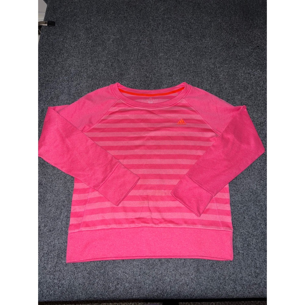 Adidas Climawarm Pink Striped Sweatshirt Womens Large Performance Top